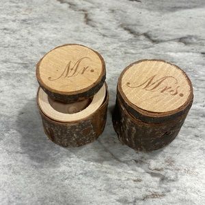 Mr. And Mrs. Wood Log Ring Box with Tree Bark